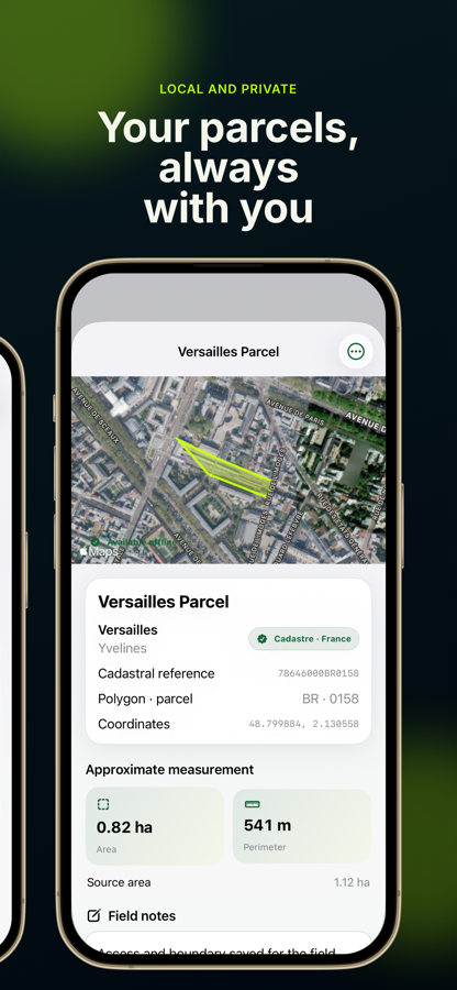Saved parcels and private field records in Boundara